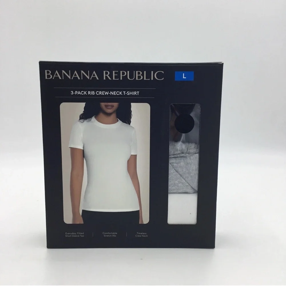 Banana Republic women’s Crew-Neck T-Shirt 3-Pack - White, Gray, Black - Picture 4 of 5